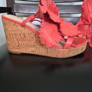 CECELIA NEW YORK-Lily Platform Cork Wedge Sandal.  Size 10.  Orange